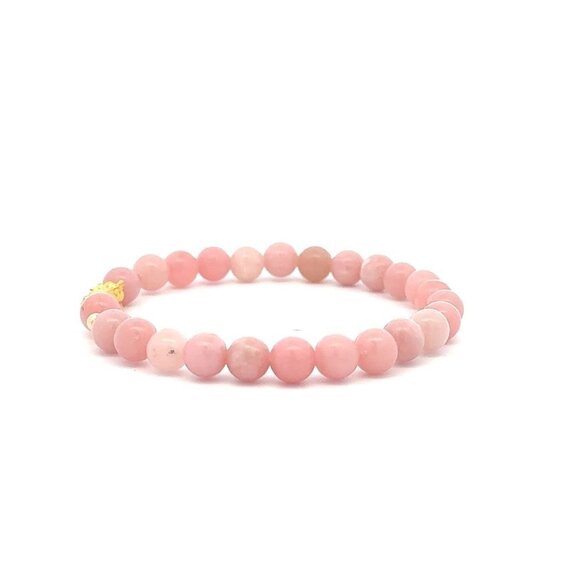 18K Gold Dragon Pixiu Piyao Lucky Charm Beads Bracelet Gemstones Natural Pink Op - Picture 3 of 5